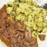 Sauteed Chicken Livers With Onions - Served With Potato Salad