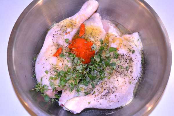 Roasted Chicken Legs in the Oven-Seasoning the Chicken Legs in a Bowl