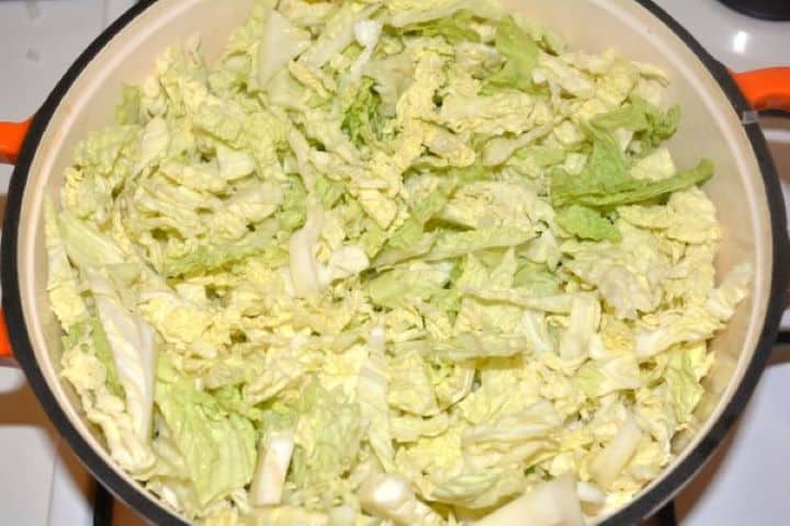 Soaking Cabbage Frying Sliced Savoy Cabbage in the Pot