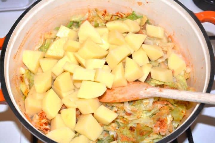 Potatoes and Cabbage Potatoes and Savoy Cabbage in the Pot