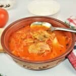 Cabbage Soup With Pork Meat-Served in Bowl With Fresh Bread