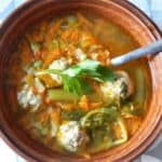 Pork Meatballs Vegetable Soup-Served in Bowl