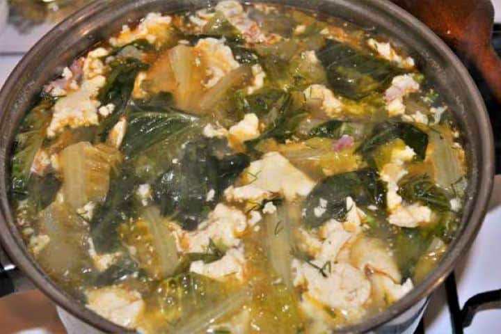 Romaine Lettuce Soup Recipe-Ready to Serve Transylvanian Lettuce Soup Ready to Serve in the Pot