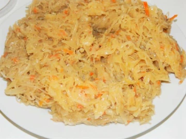Cabbage Casserole Recipe-Cooked Pickled Cabbage Cooked Sauerkraut on the Plate