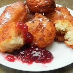 Cottage cheese donuts served with raspberry jam