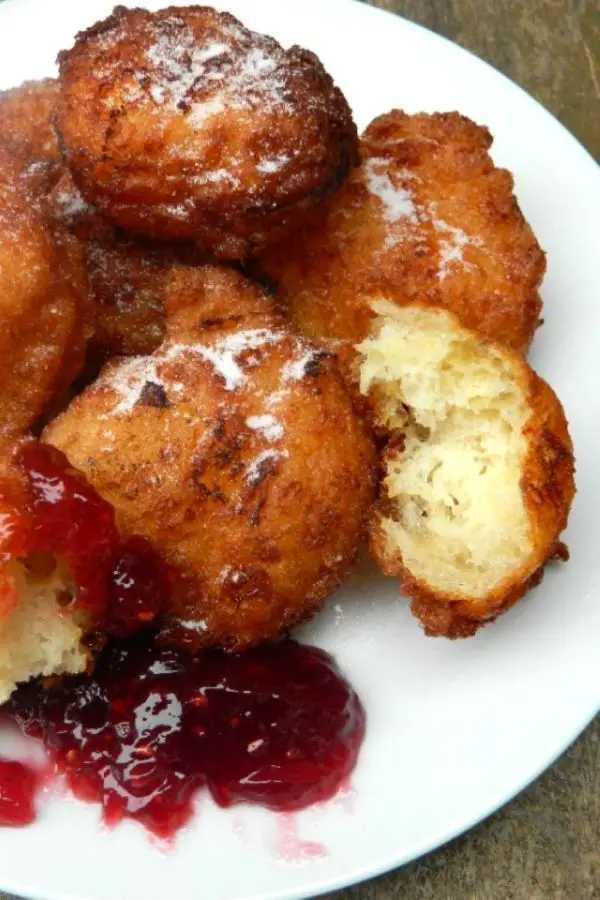 Cottage Cheese Donuts-Served on Plate With Raspberry Jam