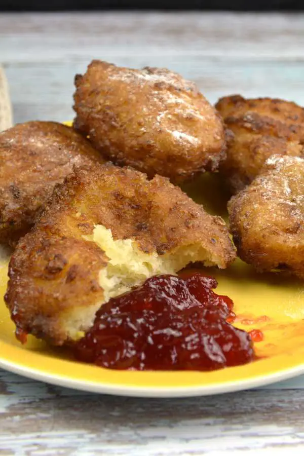 Cottage Cheese Donuts-Served on Plate With Strawberry Jam