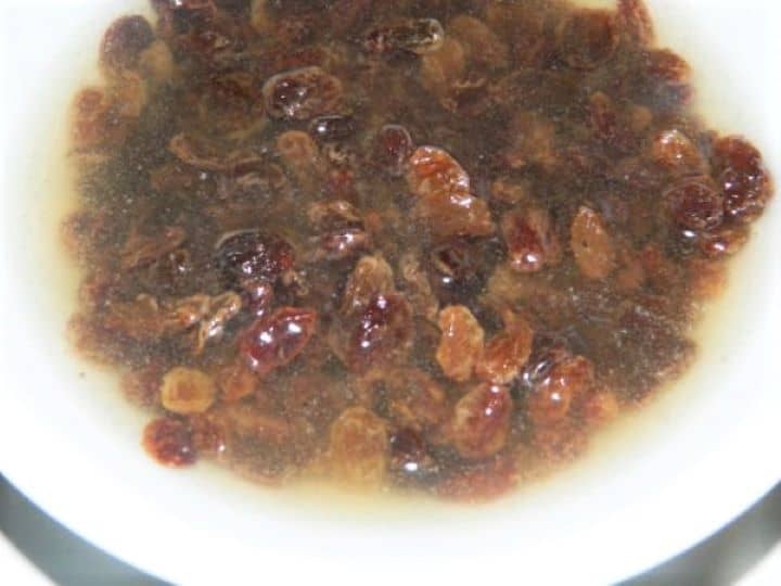 Sweet Bread-Raisins in Boiled Water Soaking Raisins in a Bowl