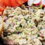 Best Scrambled Eggs Recipe-Served on Plate With Tomatoes and Bread