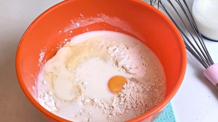 Flour, Egg, Milk and Water in the Bowl