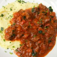 Best Homemade Beef Stew Recipe-Served With Mashed Potatoes on the Plate