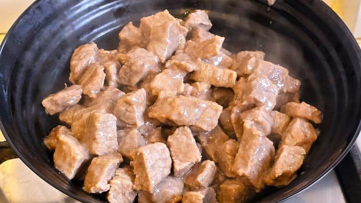 Best Homemade Beef Stew Recipe-Fried Beef Meat in a Pot Fried Beef Meat in the Bowl