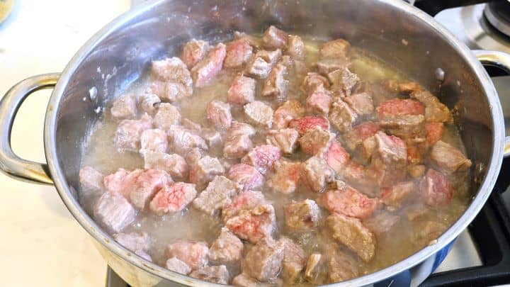 Best Homemade Beef Stew Recipe-Frying Beef Meat in a Pot Frying Beef Meat in the Pan