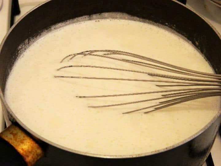 Sweet Fried Semolina Pudding recipe-Boiling Semolina Pudding Boiling Semolina Pudding in a Saucepan