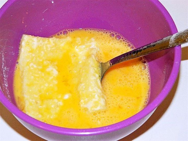 Semolina Pudding Slice in Beaten Eggs