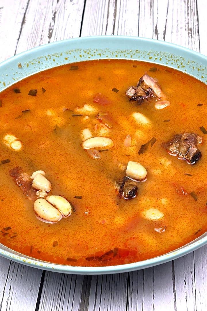 White Bean Soup With Smoked Ribs Served in Bowl