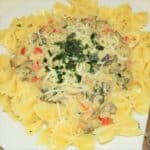 Creamy Mushrooms Pasta Recipe-Served on Plate