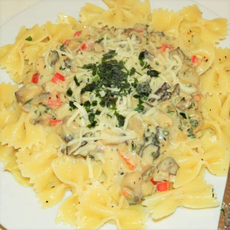 Creamy Mushrooms Pasta Recipe-Served on Plate
