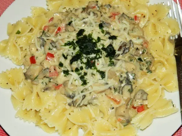 Best Creamy Mushroom Pasta Recipe-Served on Plate With Butterfly Pasta