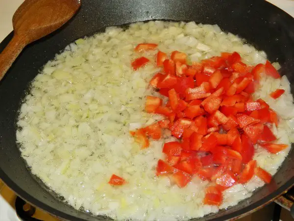 Best Creamy Mushroom Pasta Recipe-Frying Chopped Onions and Pepper