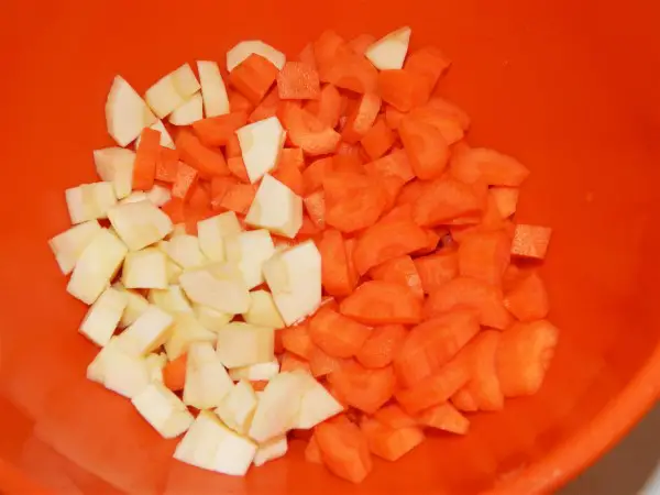 Traditional Hungarian Goulash Recipe-Cut in Cubes Carrots and Parsley Roots