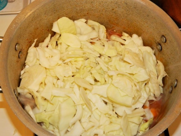 Best Cabbage Soup Recipe-Add Sliced Cabbage on Frying Pork Meat