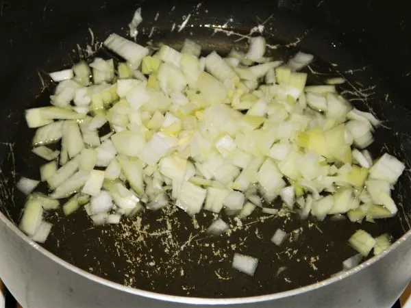 Chorizo Sausage and Beans Casserole-Frying Chopped Onion