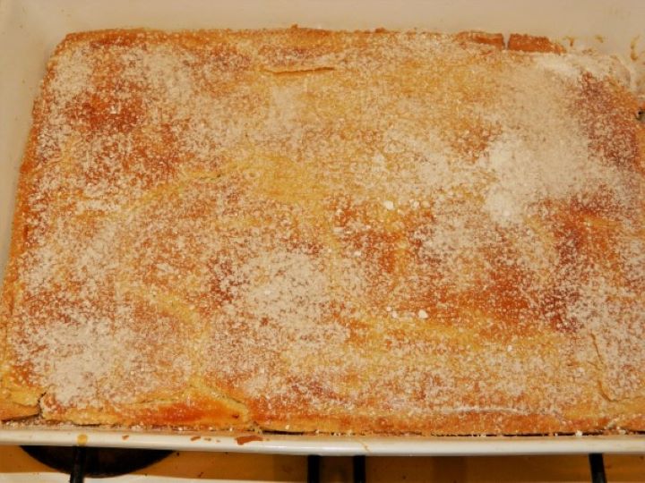 Baked Cake Sprinkled with Sugar in the Baking Tray