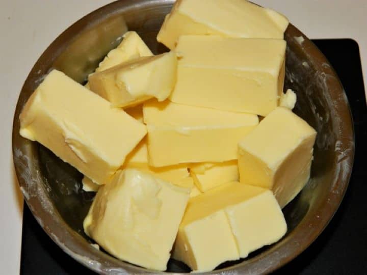 Cold Butter Cubes in a Small Bowl