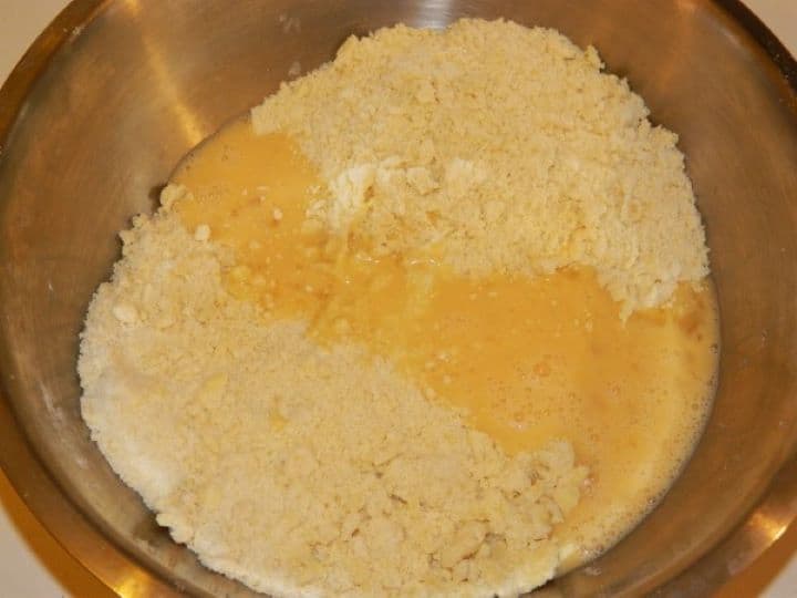 Pour the Beaten Eggs on Wheat Flour and Butter Mix