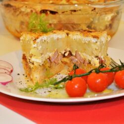 Best Cheesy Potato Casserole Recipe-Served on Plate With Cherry