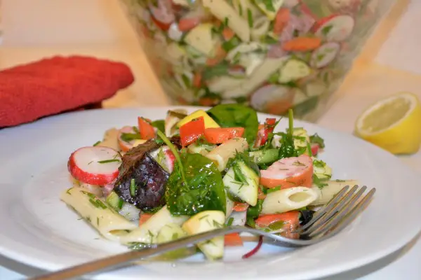Easy Cold Pasta Salad Recipe-Served on the Plate