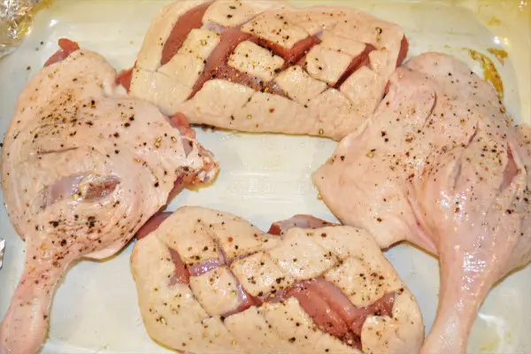 Best Braised Duck Legs Recipe-Seasoned Duck Legs and Breasts in Baking Tray