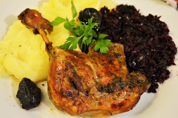 Best Braised Duck Legs Recipe-Served With Mashed Potatoes and Sauteed Red Cabbage