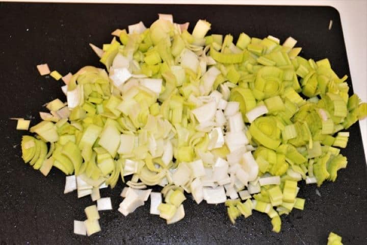 Best Turkey Stew Recipe-Chopped Leak Chopped Leek on the Cutting Board
