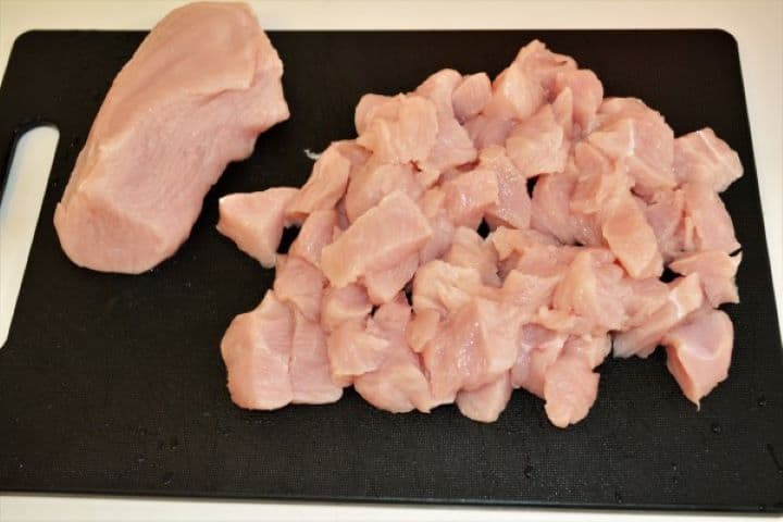 Best Turkey Stew Recipe-Cut in Cubes Turkey Breast Cut in Cubes Turkey Breast on the Cutting Board