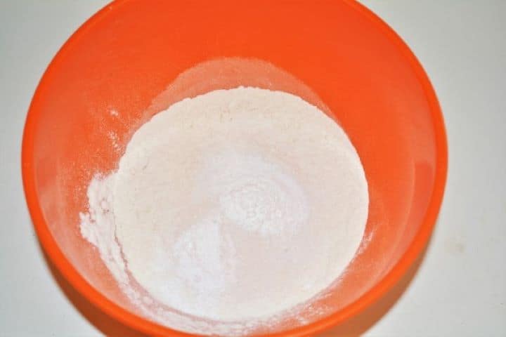 Easy Cinnamon Apple Pancakes Recipe-Wheat Flour, Baking Powder and Baking Soda in the Bowl Wheat Flour, Baking Powder and Baking Soda in the Bowl
