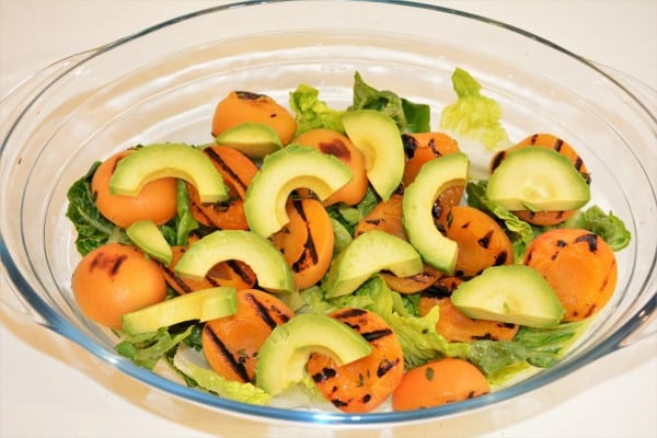 Grilled Apricot Salad Recipe-Avocado, Apricots and Gem Lettuce in the Bowl