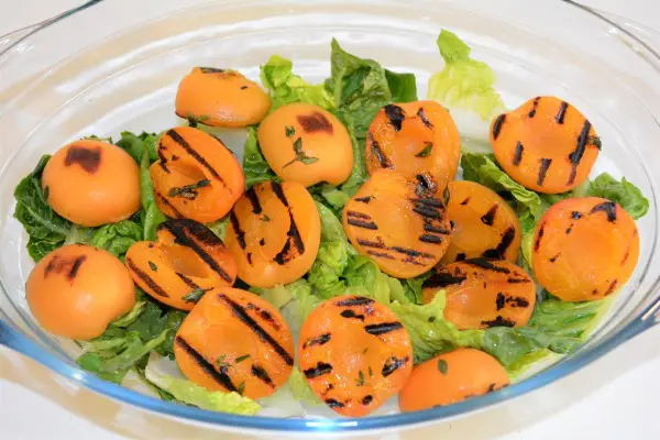 Grilled Apricot Salad Recipe-Grilled Apricots on the Gem Lettuce