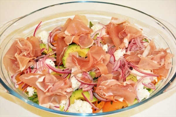 Grilled Apricot Salad Recipe-Prosciutto on the Top of the Salad