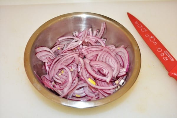 Grilled Apricot Salad Recipe-Sliced Onion With Vinegar in the Bowl