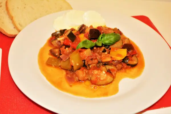World Best Ratatouille Recipe-Served on Plate With Bread