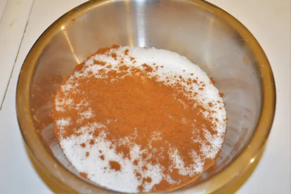Best Plum Dumplings Recipe-Caster Sugar and Cinnamon in the Bowl
