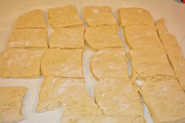 Best Plum Dumplings Recipe-Flattened Dough Cut in Squares