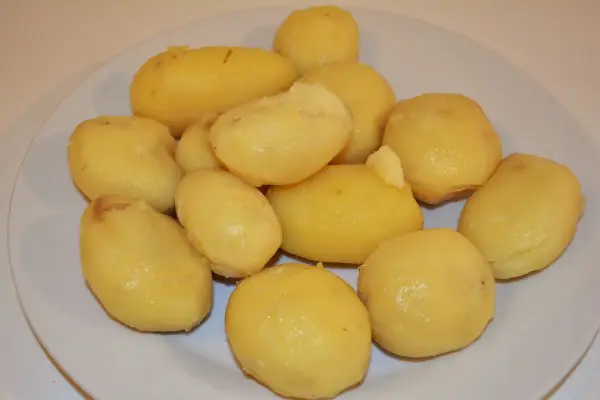 Best Plum Dumplings Recipe-Peeled Potatoes on Plate