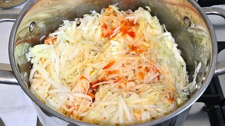 Frying Grated Kohlrabi in the Pot