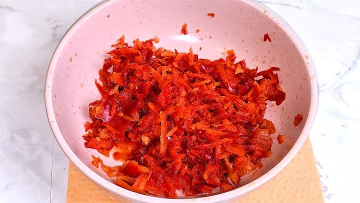Grated Red Pepper in the Bowl