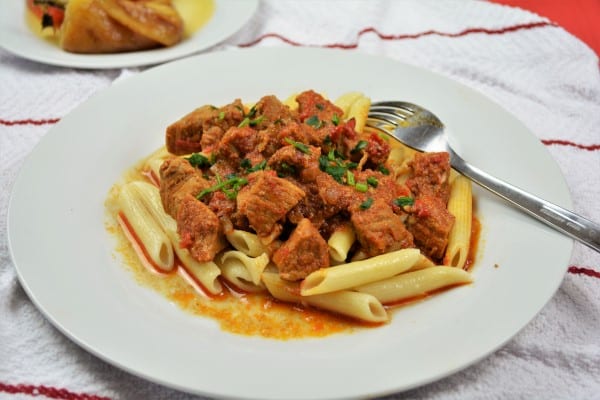 Simple Pork Tenderloin Stew Recipe-Served With Pasta