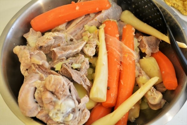 World Best Turkey Soup Recipe-Boiled Turkey and Vegetables in the Bowl