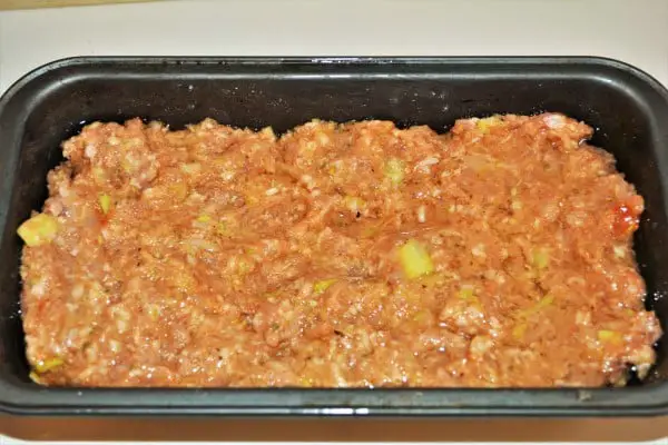 Basic Easy Meatloaf Recipe-Half of Meat Paste in the Loaf Pan
